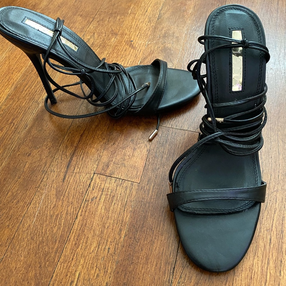 Lulus Strappy Black Stilettos/Heels